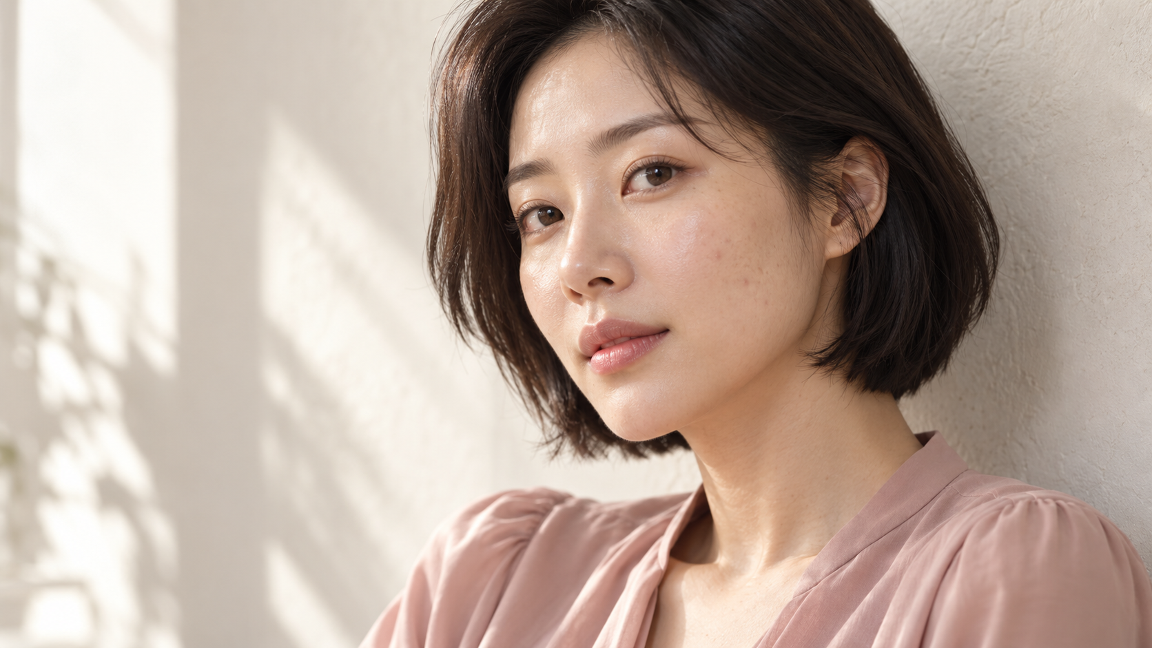 여드름 자국과 피부결 상담을 표현한 성인 여성 이미지